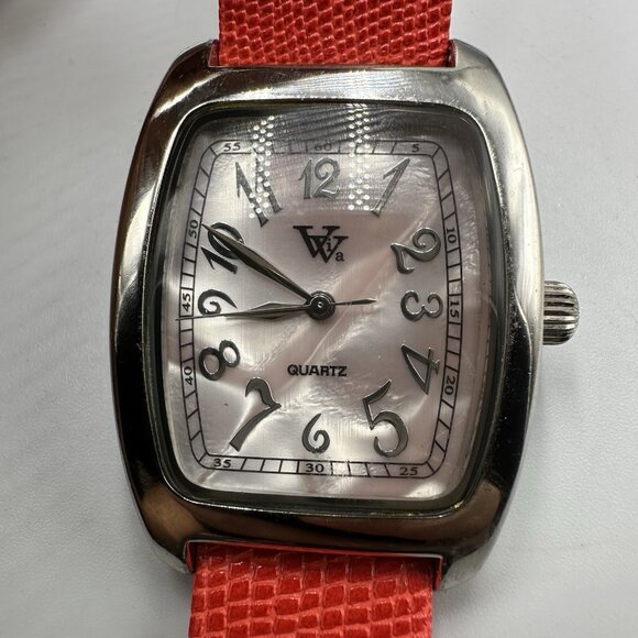 Viva by Pierre Cardin Watch Women Silver Tone Pink Dial Red Band New Battery - Picture 1 of 13
